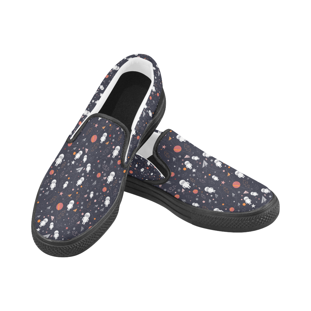 cartoon astronaut pattern Men's Unusual Slip-on Canvas Shoes (Model 019)