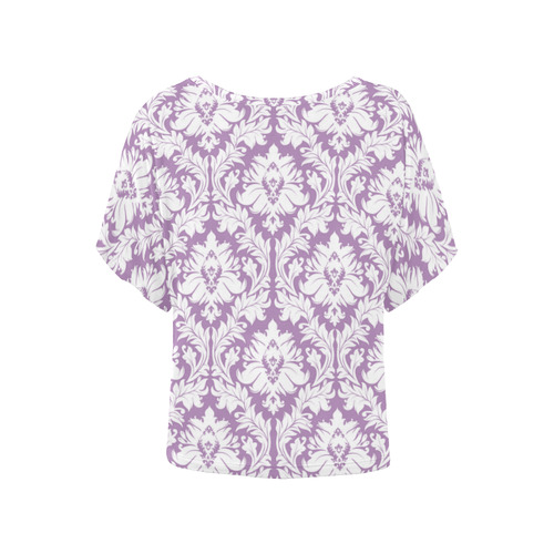 damask pattern lilac and white Women's Batwing-Sleeved Blouse T shirt (Model T44)