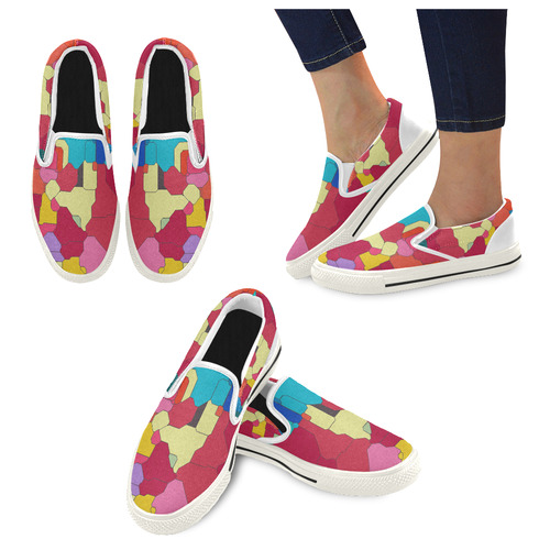 Colorful leather pieces Slip-on Canvas Shoes for Kid (Model 019)