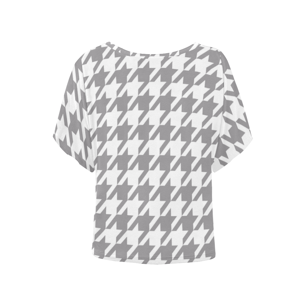 grey and white houndstooth classic pattern Women's Batwing-Sleeved Blouse T shirt (Model T44)