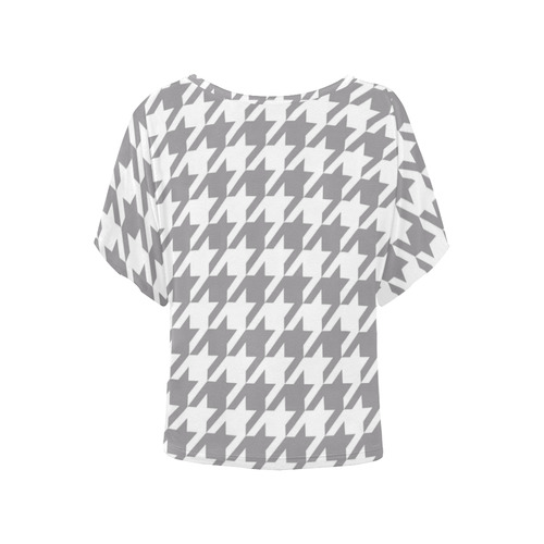 grey and white houndstooth classic pattern Women's Batwing-Sleeved Blouse T shirt (Model T44)