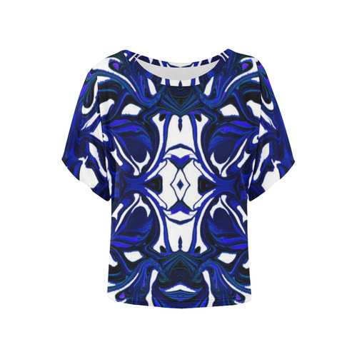 "Blue Webb" Women's Batwing-Sleeved Blouse T shirt (Model T44)