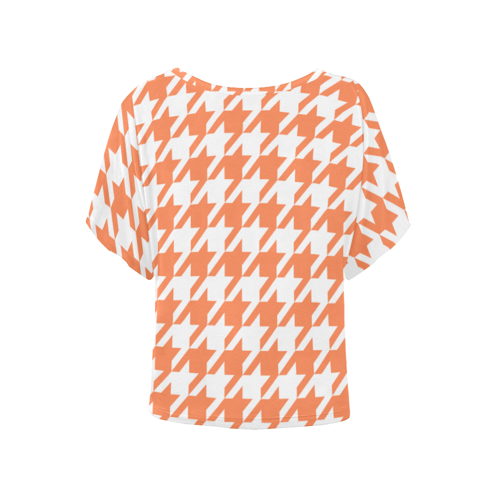 orange and white houndstooth classic pattern Women's Batwing-Sleeved Blouse T shirt (Model T44)