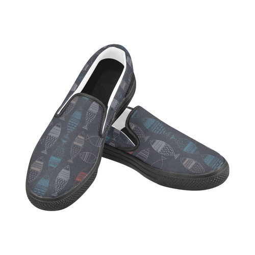 abstract fish Slip-on Canvas Shoes for Men/Large Size (Model 019)