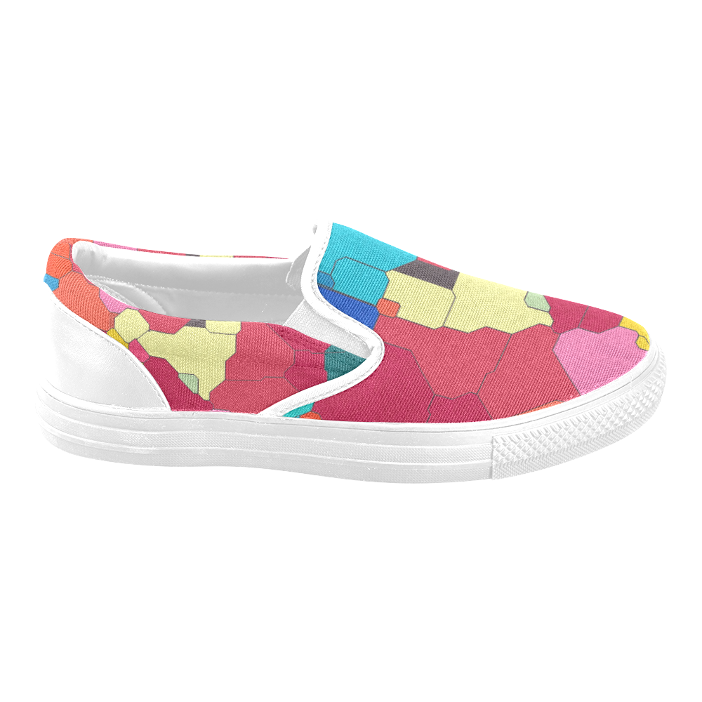 Colorful leather pieces Women's Unusual Slip-on Canvas Shoes (Model 019)
