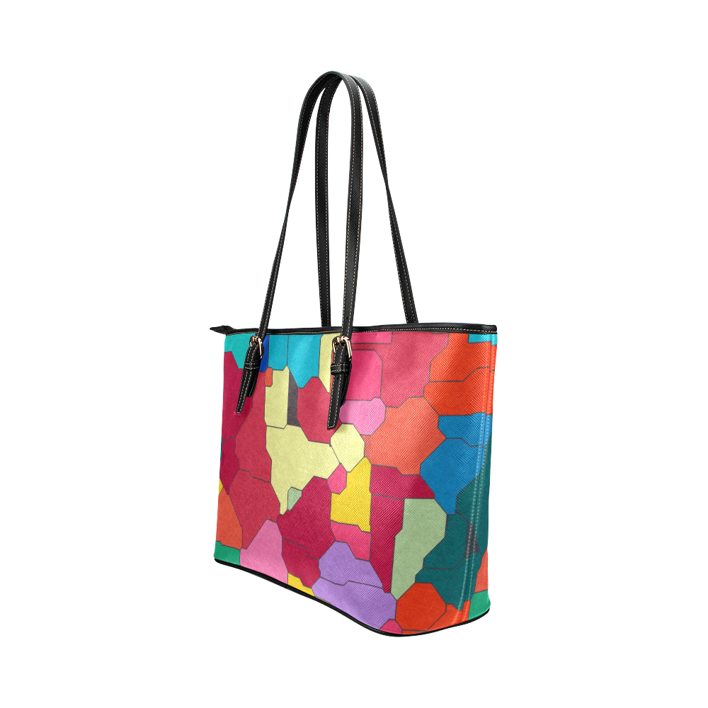Colorful leather pieces Leather Tote Bag/Large (Model 1651)