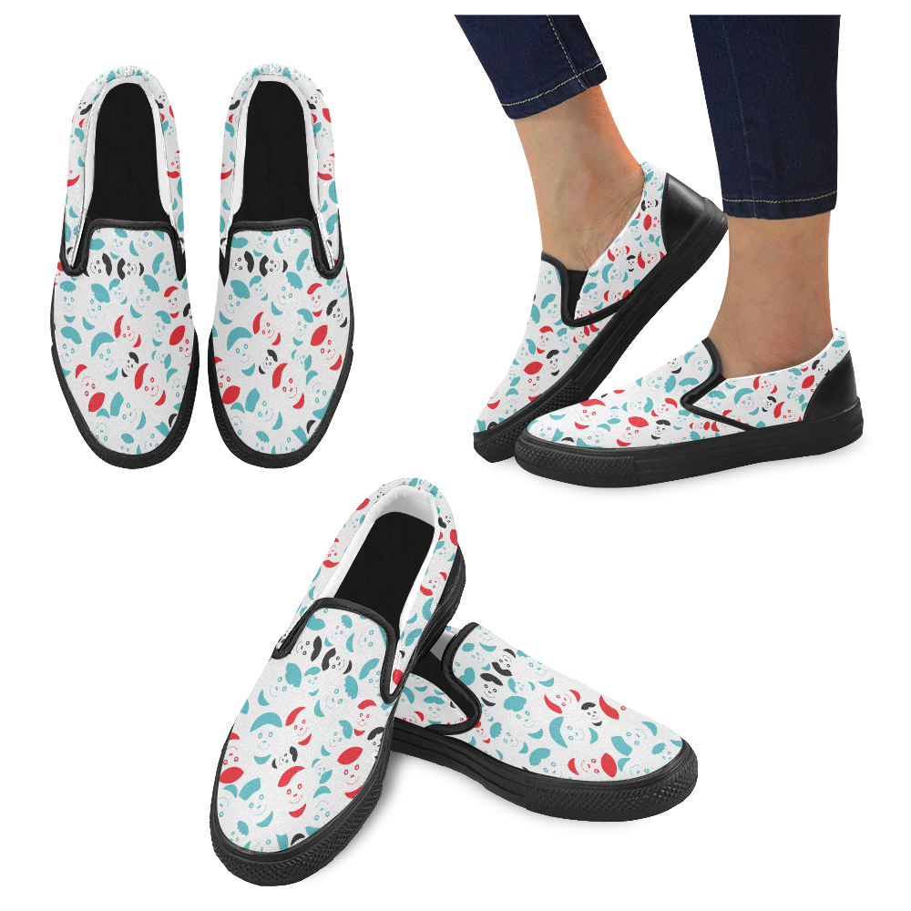 red smiley faces Women's Unusual Slip-on Canvas Shoes (Model 019)