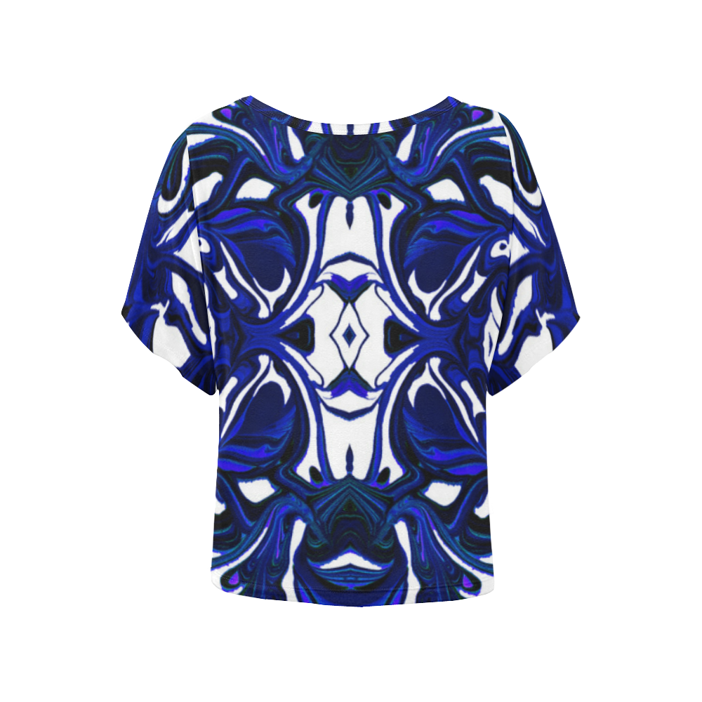 "Blue Webb" Women's Batwing-Sleeved Blouse T shirt (Model T44)