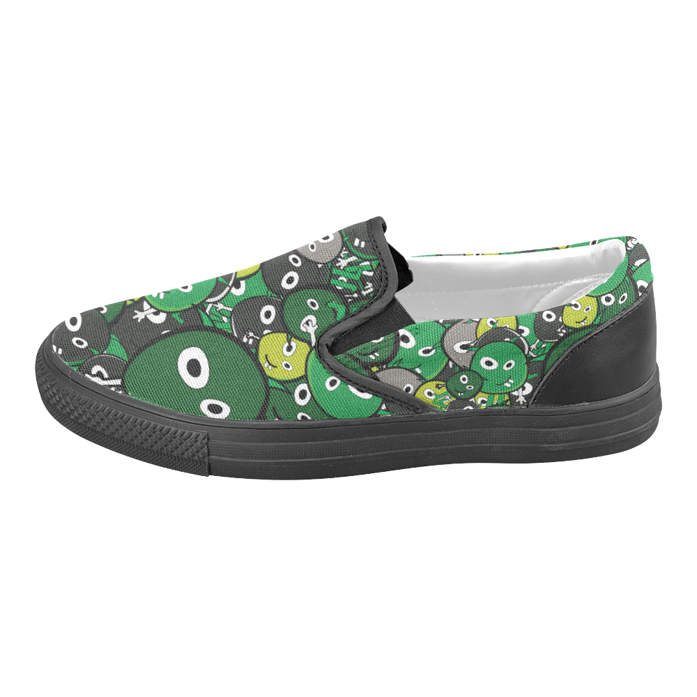 green doodle monsters Men's Unusual Slip-on Canvas Shoes (Model 019)