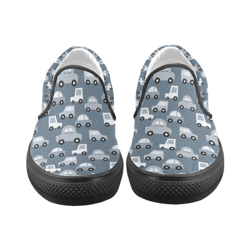 gray cartoon cars Women's Unusual Slip-on Canvas Shoes (Model 019)