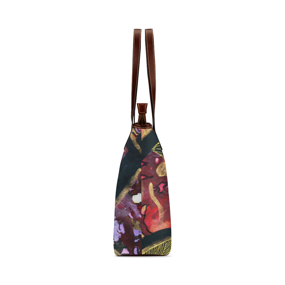 Purple Pink Black and gold Abstract Shoulder Tote Bag (Model 1646)
