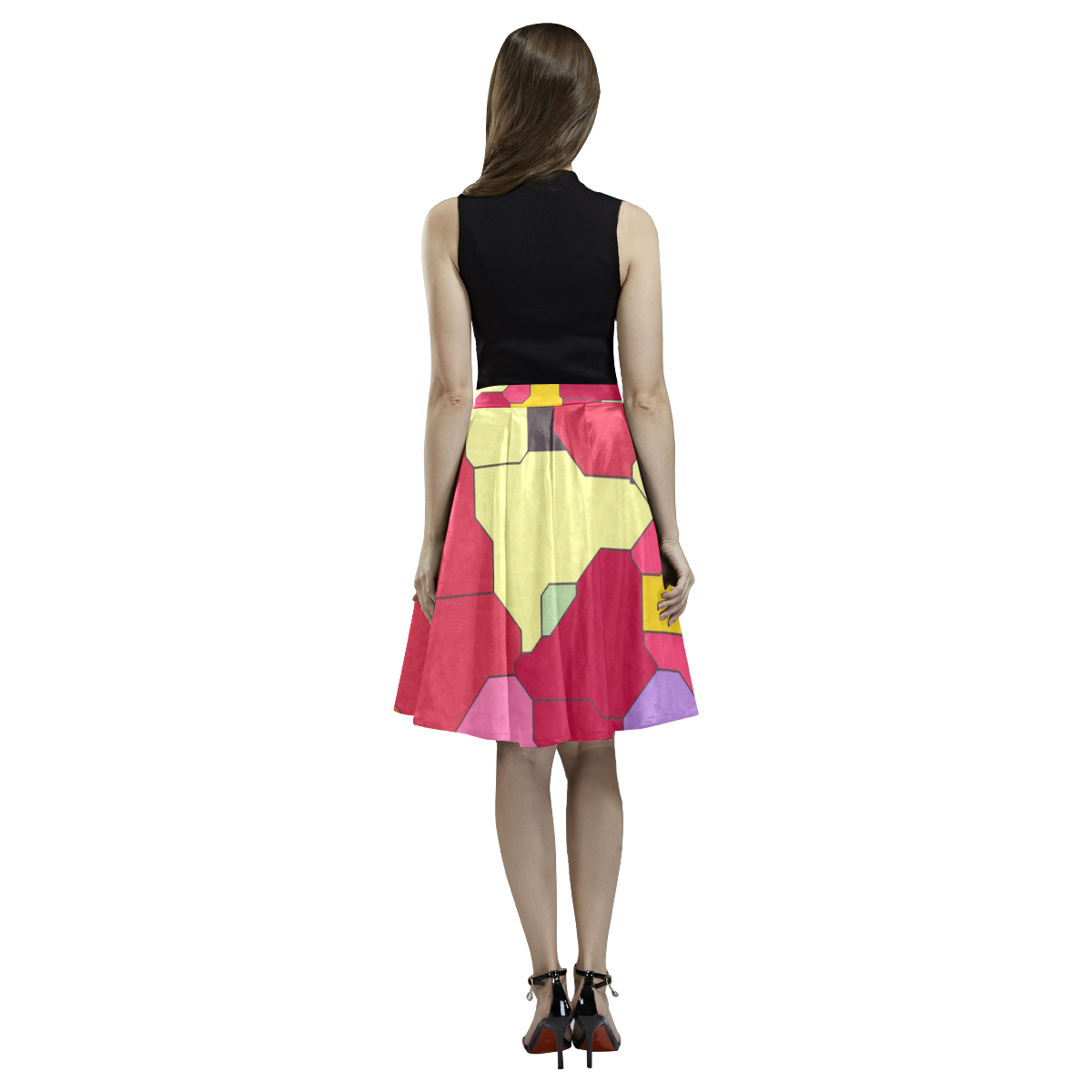 Colorful leather pieces Melete Pleated Midi Skirt (Model D15)