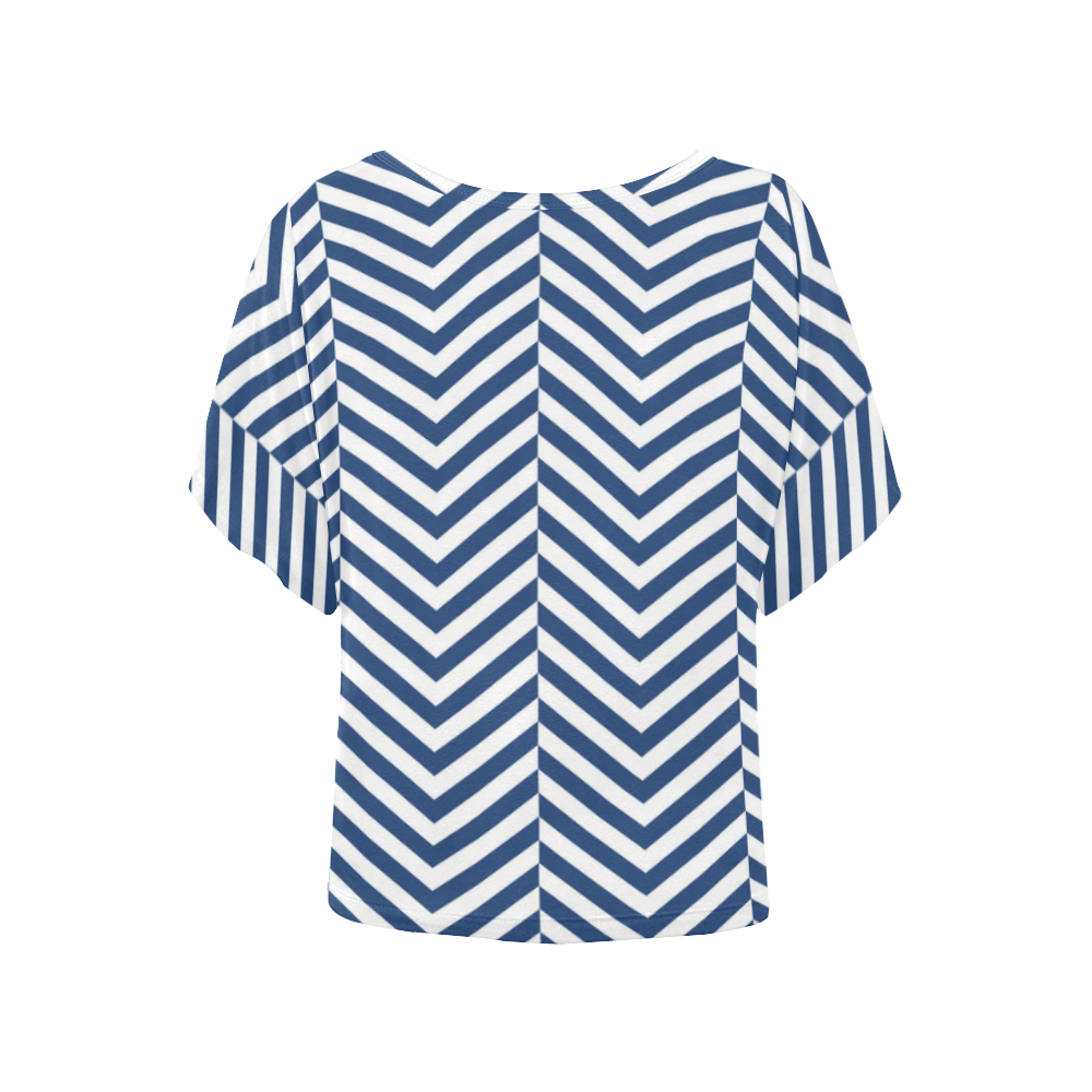 dark blue and white classic chevron pattern Women's Batwing-Sleeved Blouse T shirt (Model T44)