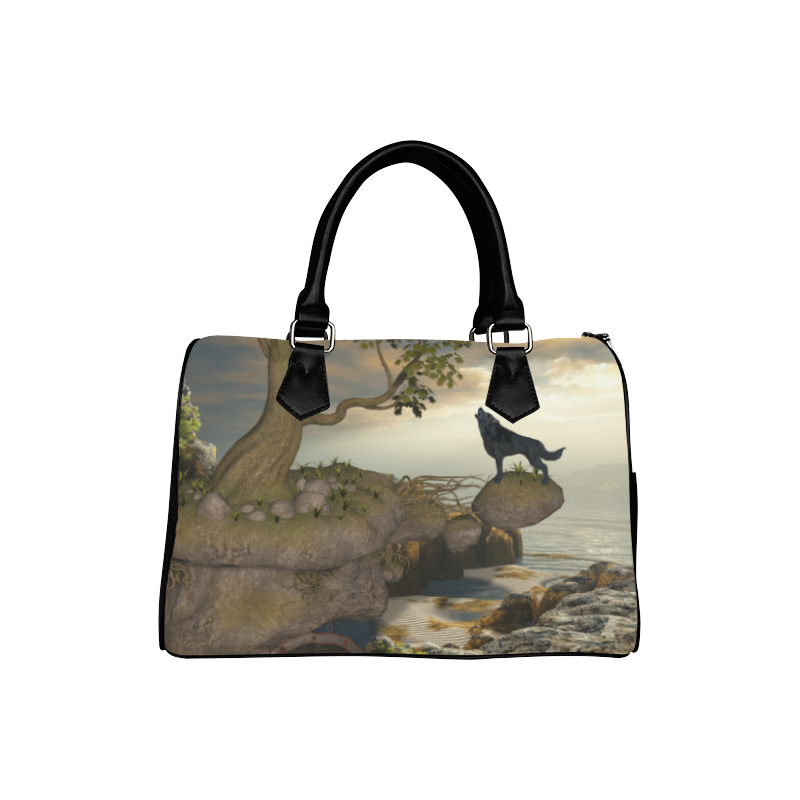 The lonely wolf on a flying rock Boston Handbag (Model 1621)