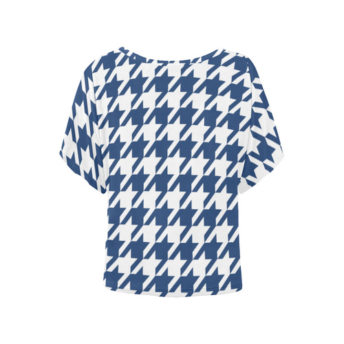 dark blue and white houndstooth classic pattern Women's Batwing-Sleeved Blouse T shirt (Model T44)