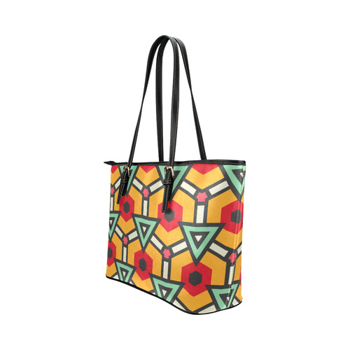 Triangles and hexagons pattern Leather Tote Bag/Large (Model 1651)