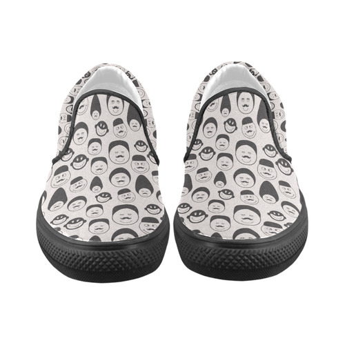 black and white emotion faces Slip-on Canvas Shoes for Men/Large Size (Model 019)