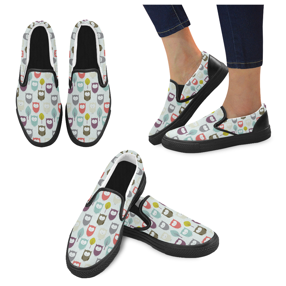 fabric owls tree Slip-on Canvas Shoes for Men/Large Size (Model 019)
