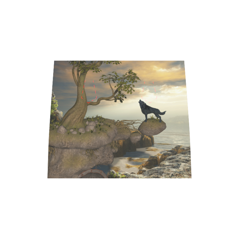 The lonely wolf on a flying rock Boston Handbag (Model 1621)