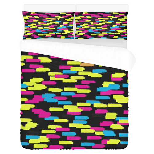 Colorful strokes on a black background 3-Piece Bedding Set