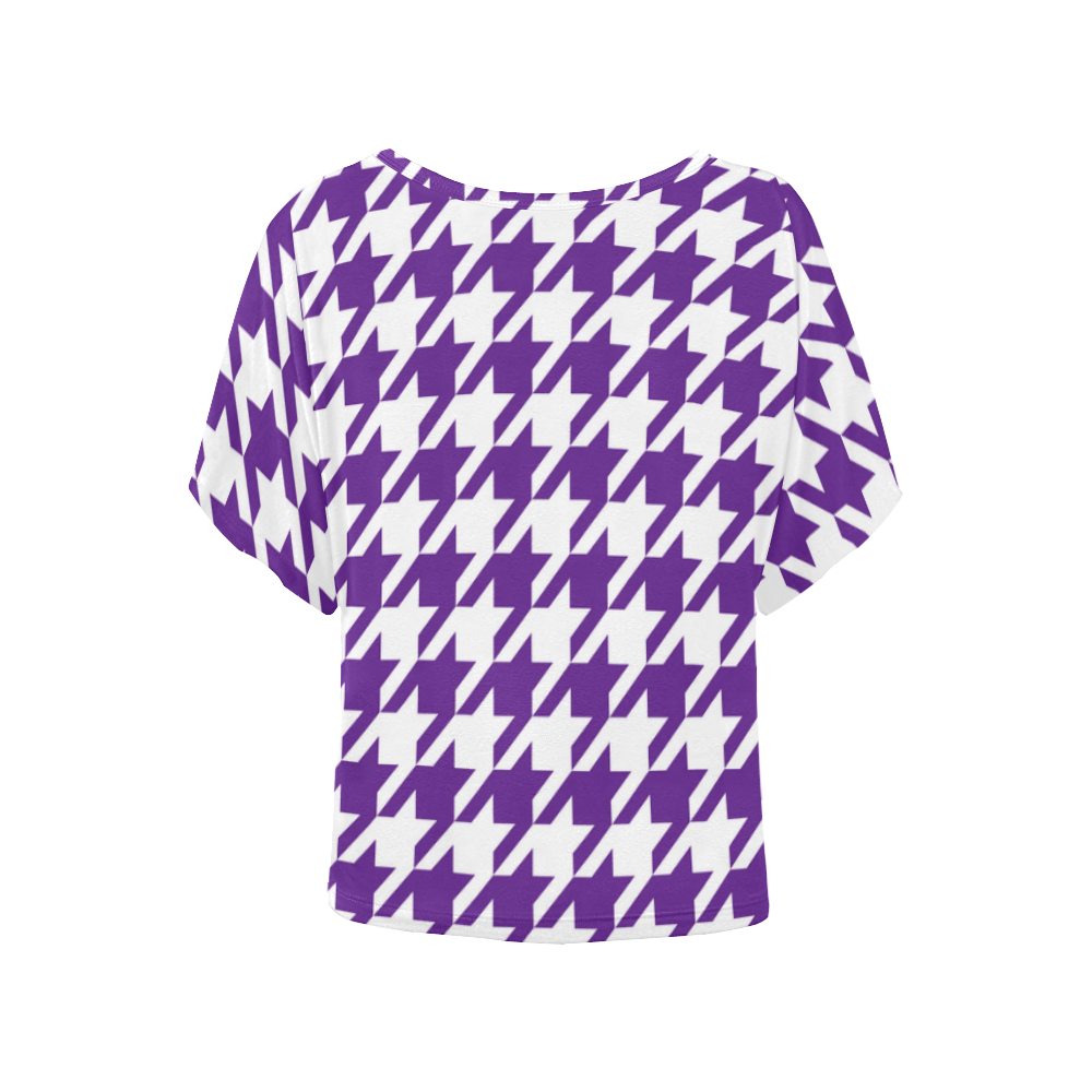 royal purple and white houndstooth classic pattern Women's Batwing-Sleeved Blouse T shirt (Model T44)
