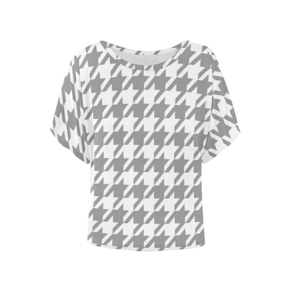 grey and white houndstooth classic pattern Women's Batwing-Sleeved Blouse T shirt (Model T44)