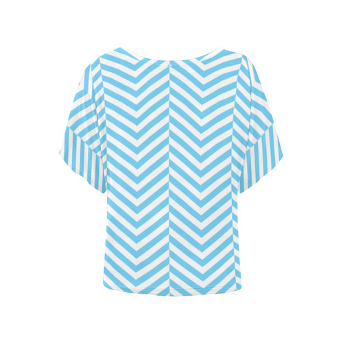 bright blue and white classic chevron pattern Women's Batwing-Sleeved Blouse T shirt (Model T44)