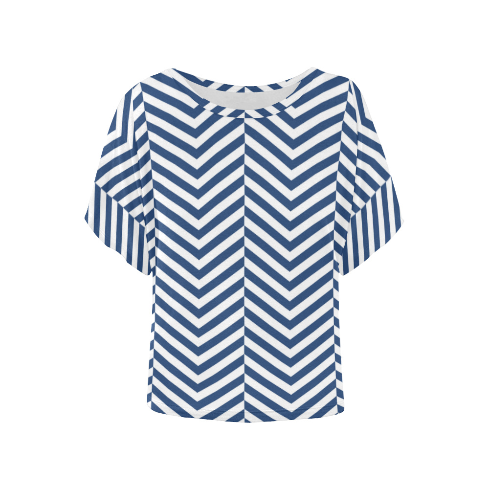 dark blue and white classic chevron pattern Women's Batwing-Sleeved Blouse T shirt (Model T44)