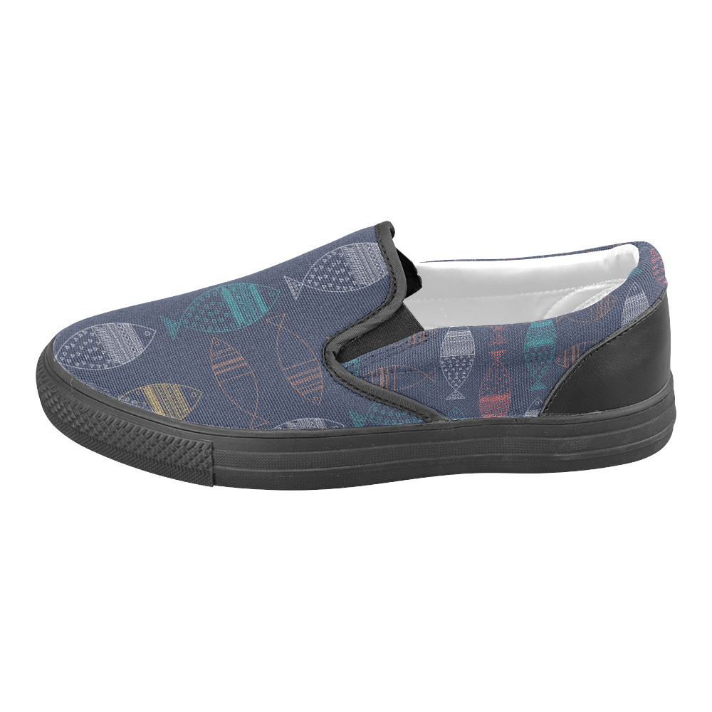 color abstract fish Slip-on Canvas Shoes for Men/Large Size (Model 019)