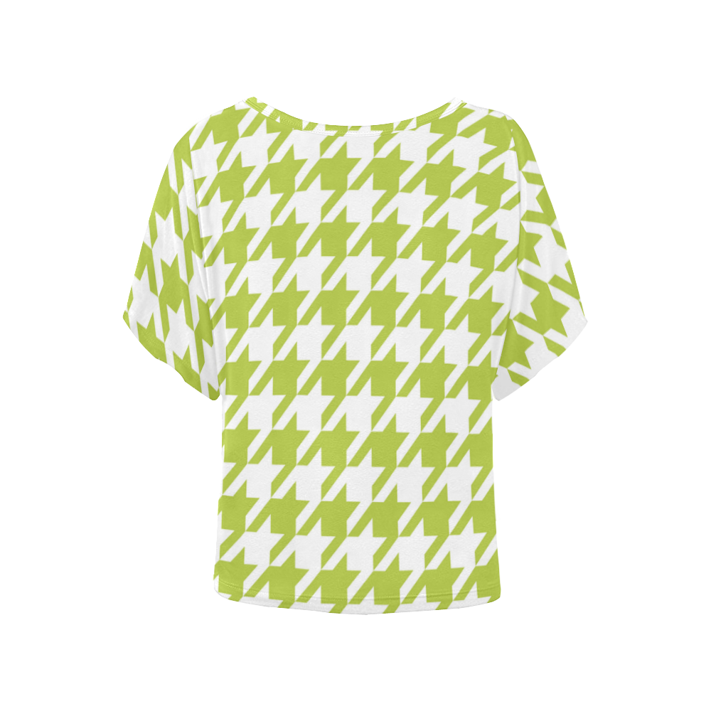 spring green and white houndstooth classic pattern Women's Batwing-Sleeved Blouse T shirt (Model T44)