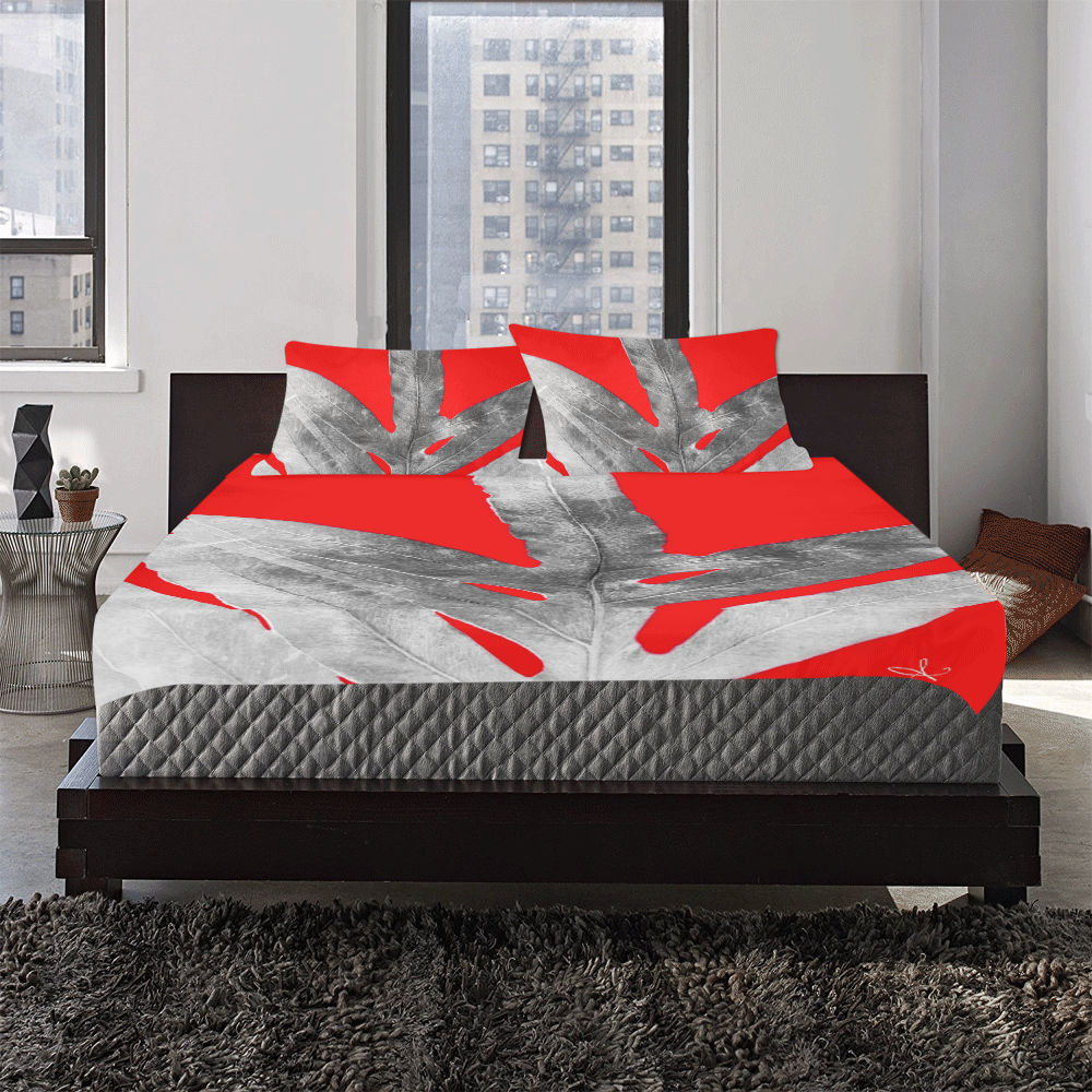 Fern on Red Holiday 3-Piece Bedding Set