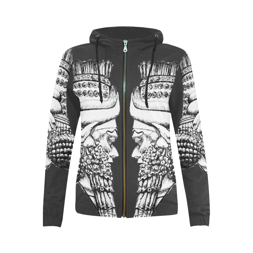 Assyrian Lamassu Hoodie All Over Print Full Zip Hoodie for Women (Model H14)