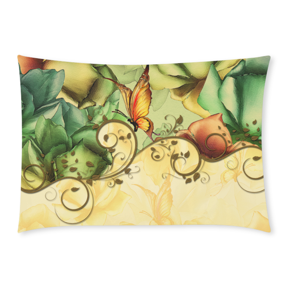Colorful flowers with butterflies Custom Rectangle Pillow Case 20x30 (One Side)