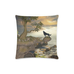 The lonely wolf on a flying rock Custom Zippered Pillow Case 16"x16"(Twin Sides)