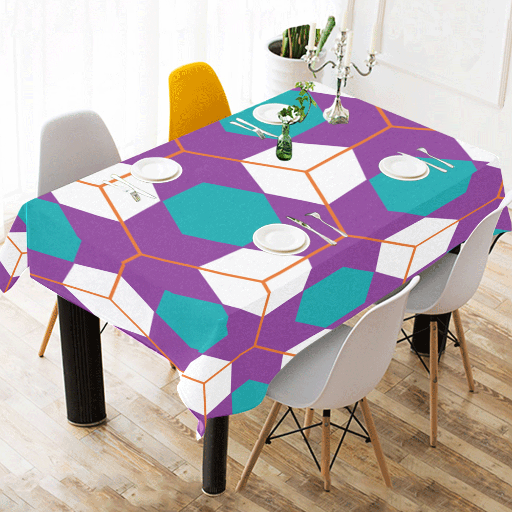 Cubes in honeycomb pattern Cotton Linen Tablecloth 52"x 70"