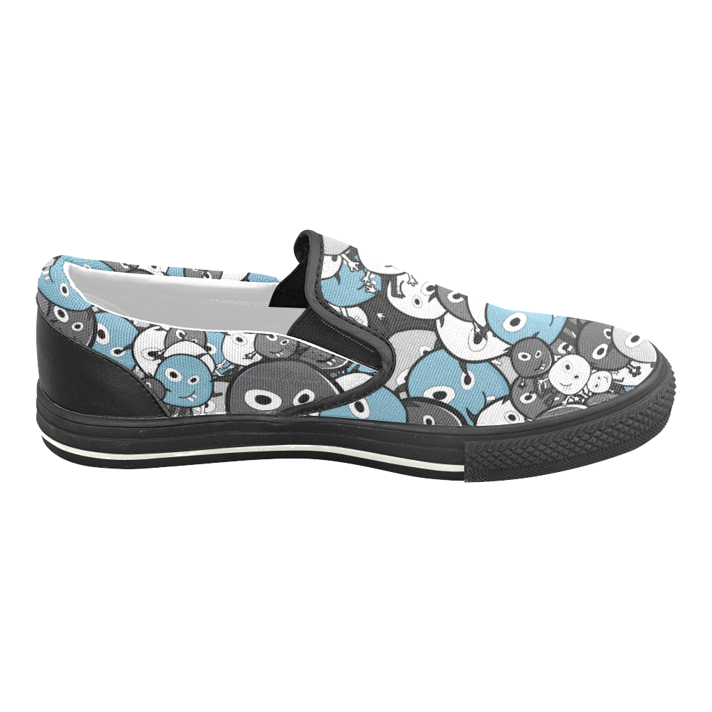 gray doodle monsters Women's Slip-on Canvas Shoes/Large Size (Model 019)