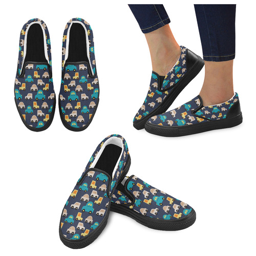 cartoon cars pattern Women's Slip-on Canvas Shoes (Model 019)