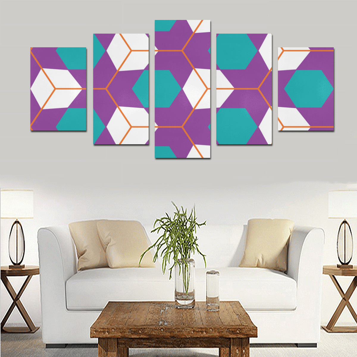 Cubes in honeycomb pattern Canvas Print Sets D (No Frame)