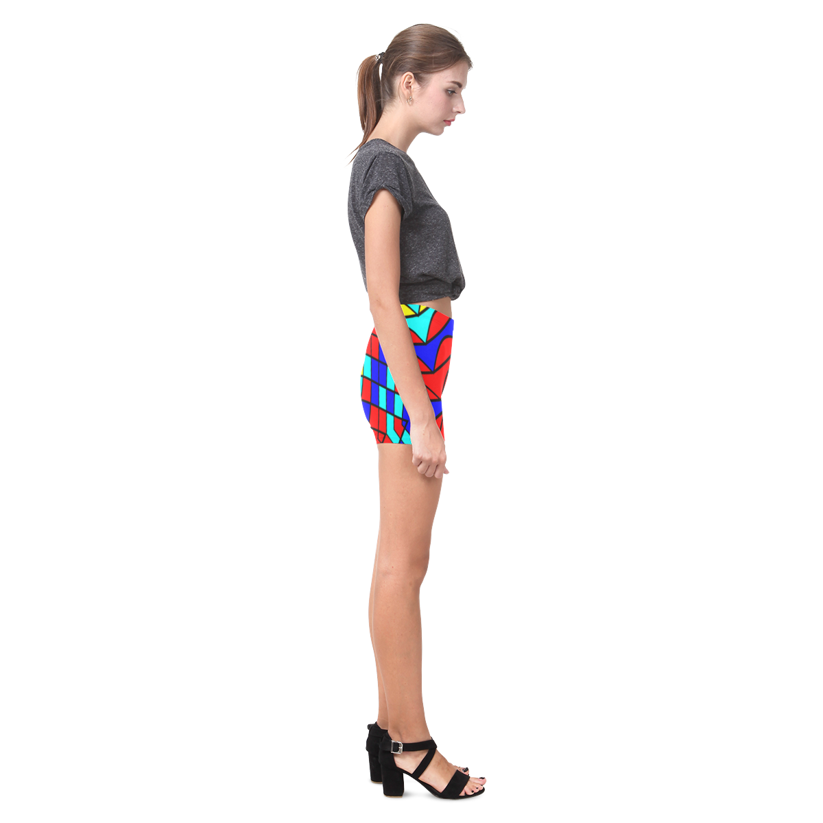 Colorful bent shapes Briseis Skinny Shorts (Model L04)
