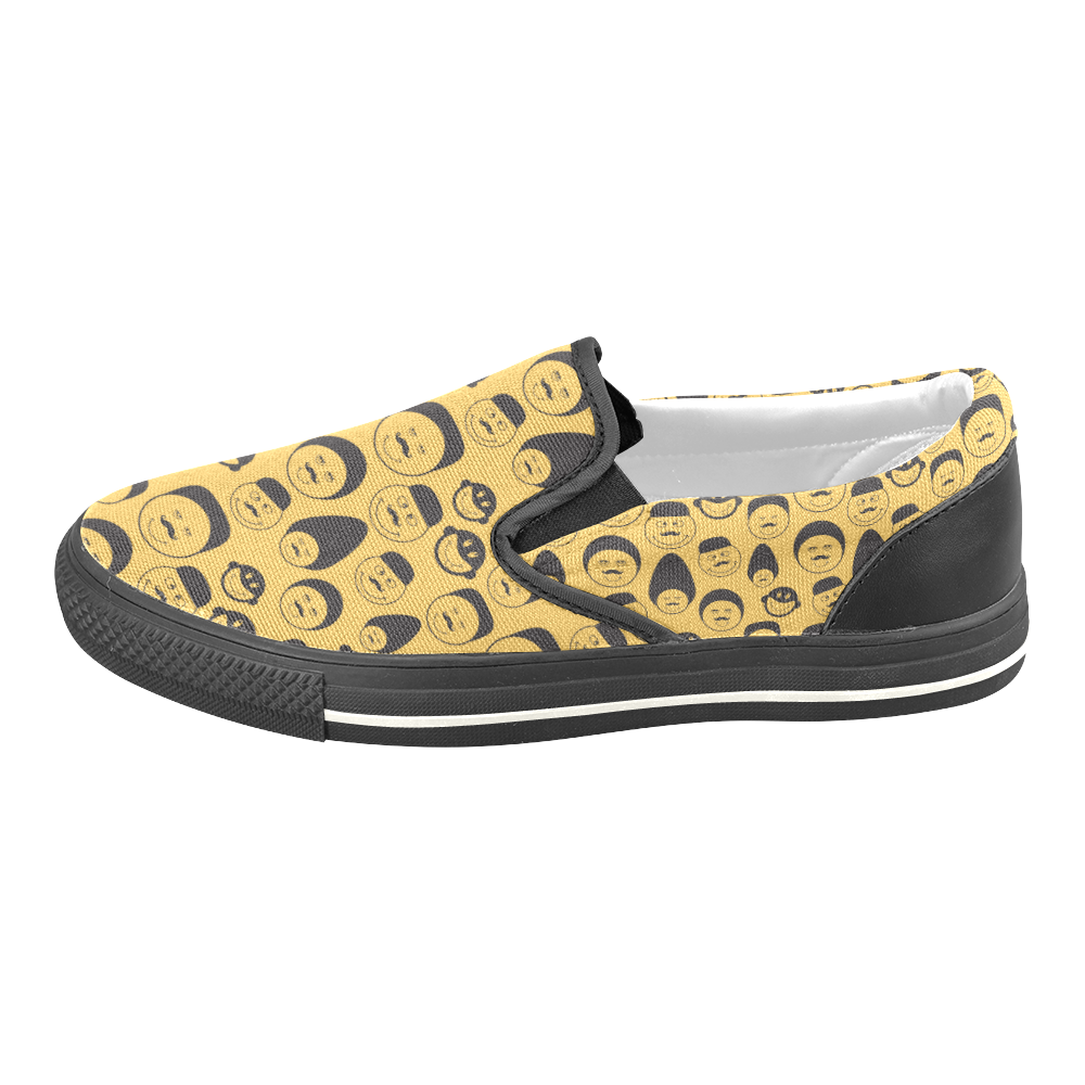 yellow emotion faces Women's Slip-on Canvas Shoes/Large Size (Model 019)