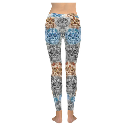 Skulls 1117A by JamColors Women's Low Rise Leggings (Invisible Stitch) (Model L05)
