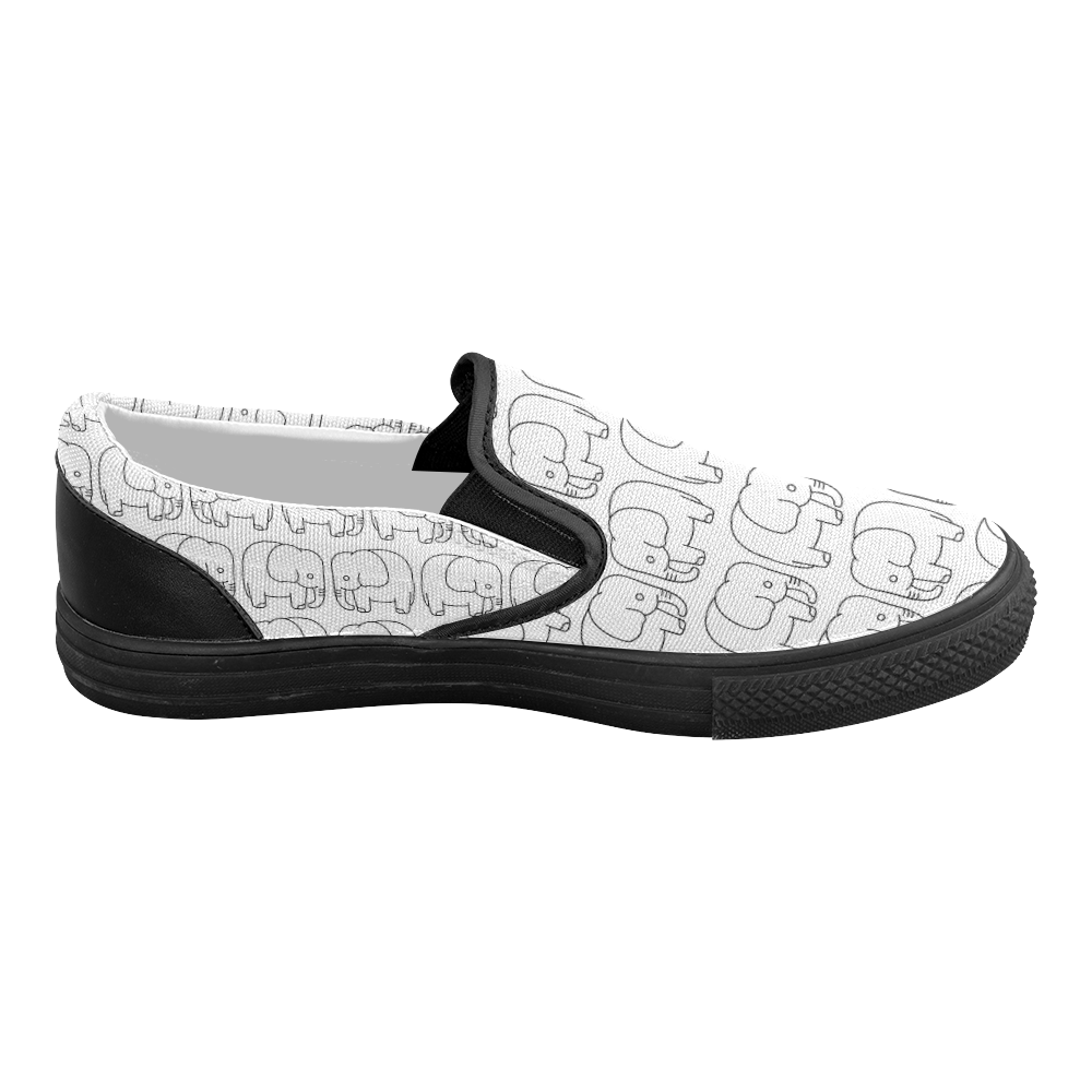 black and white elephant Women's Slip-on Canvas Shoes (Model 019)