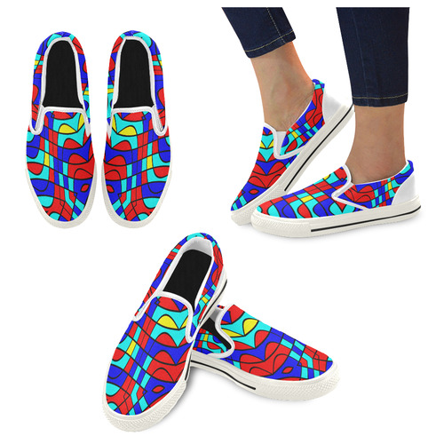 Colorful bent shapes Slip-on Canvas Shoes for Kid (Model 019)