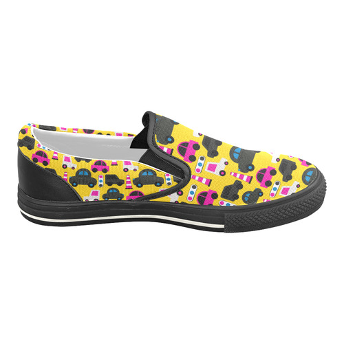 toy cars yellow Women's Slip-on Canvas Shoes/Large Size (Model 019)