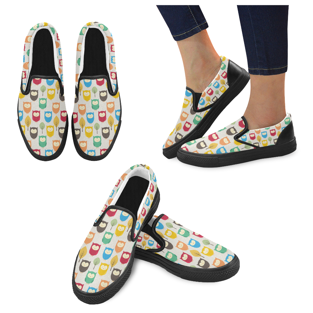 fabric cute owl Women's Slip-on Canvas Shoes (Model 019)
