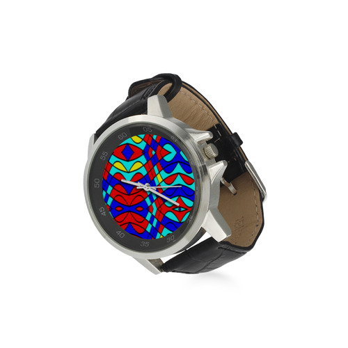 Colorful bent shapes Unisex Stainless Steel Leather Strap Watch(Model 202)