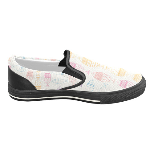 abstract tribal fish Women's Slip-on Canvas Shoes/Large Size (Model 019)