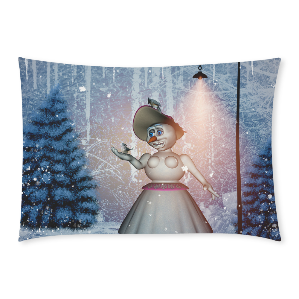 Snow women with birds Custom Rectangle Pillow Case 20x30 (One Side)