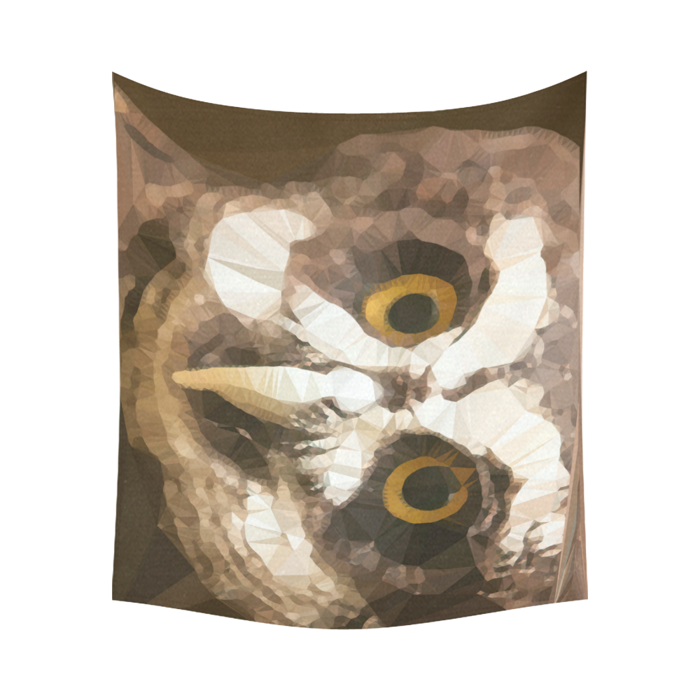 Owl Low Poly Geometric Triangles Cotton Linen Wall Tapestry 60"x 51"