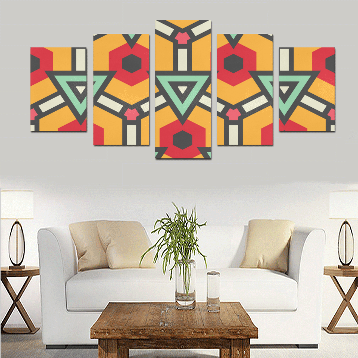 Triangles and hexagons pattern Canvas Print Sets D (No Frame)